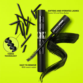 Buxom before-and-after lashes display dramatic length and fanned volume