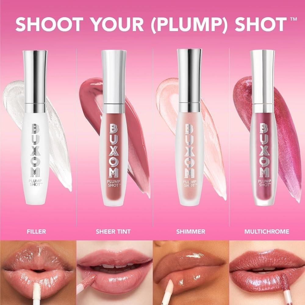 Buxom label ingredients panel emphasizing peptides and hyaluronic components