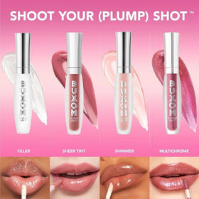 Buxom label ingredients panel emphasizing peptides and hyaluronic components