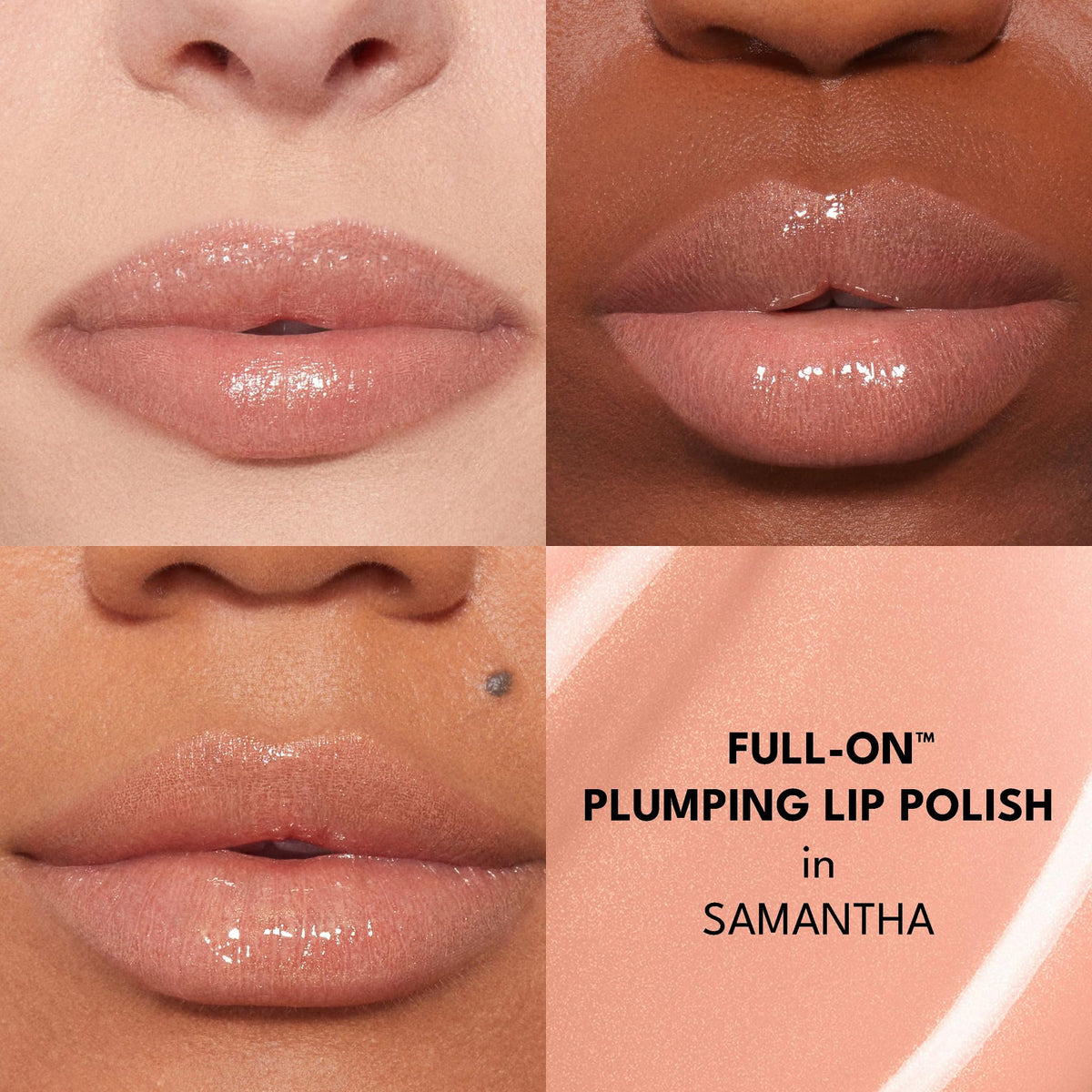 Buxom Samantha swatch on skin revealing pearlescent shimmer and color payoff benefit