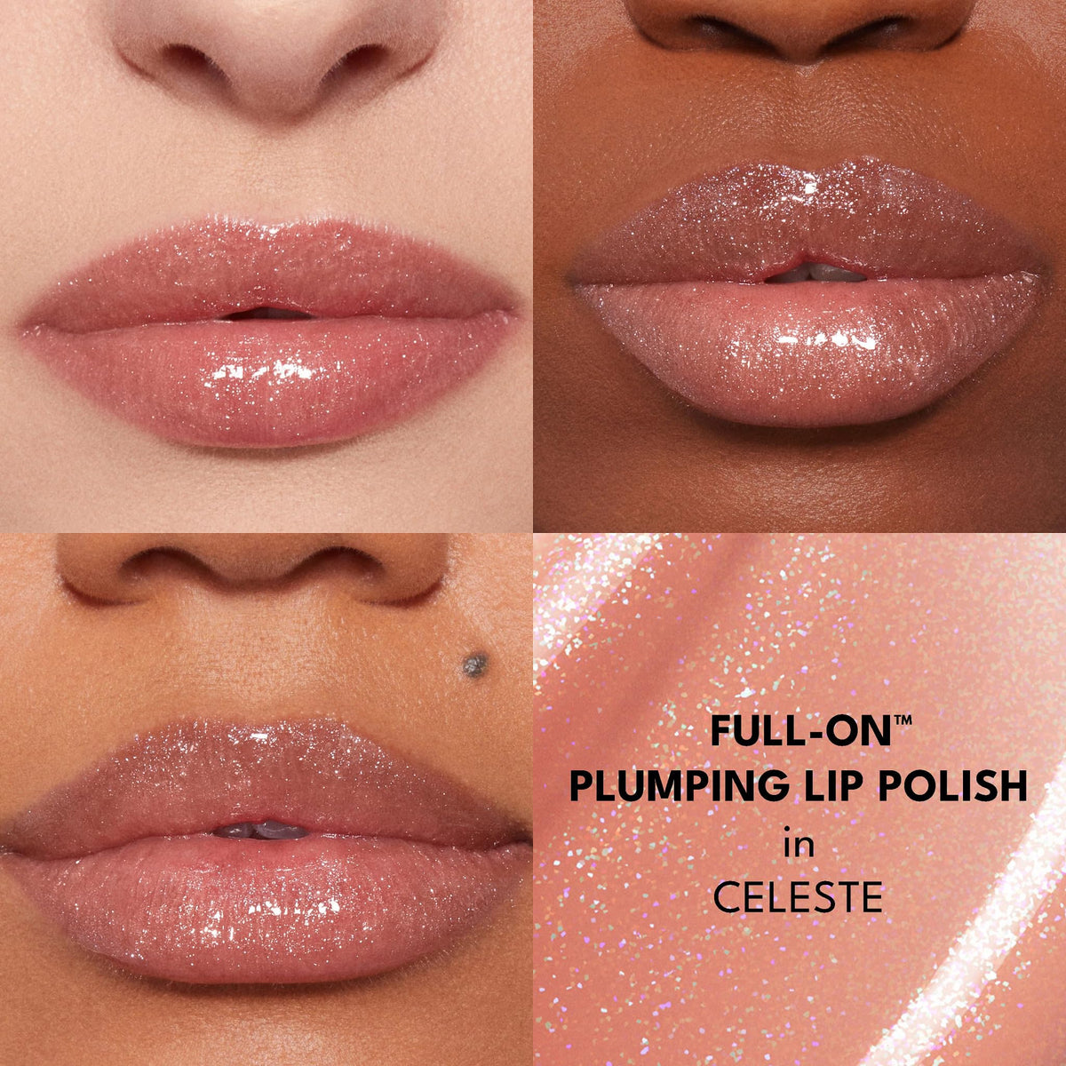 Buxom texture swipe of Celeste gloss, highlights shimmer and gel consistency