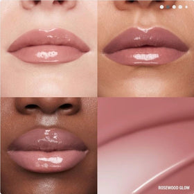 BY MARIO lifestyle shot of lip duo in use demonstrating defined, plumped rose-mauve lips on the go