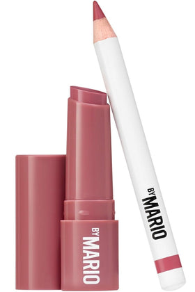 BY MARIO front packaging of Rosewood Glow Lip Kit showing compact travel-ready design and convenience