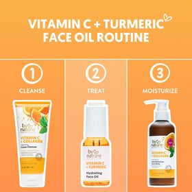 By Nature oil placed beside serum and SPF in a morning routine for layering benefit