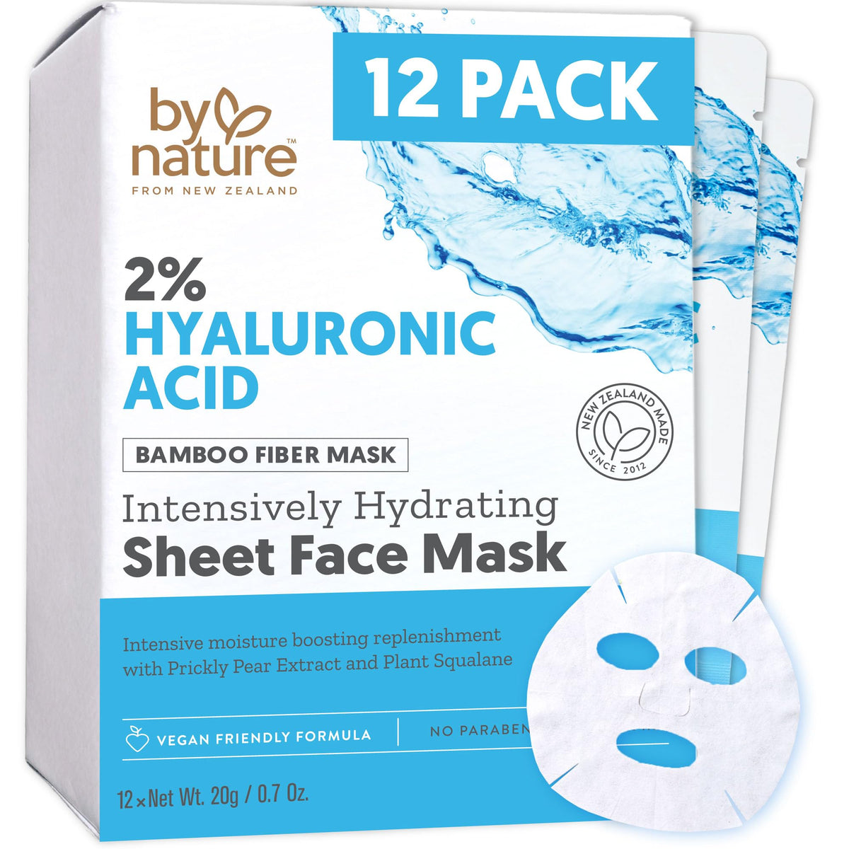 By Nature front packaging showing 12 hydrating sheet masks and benefits