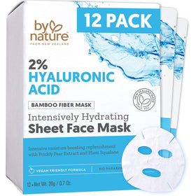 By Nature front packaging showing 12 hydrating sheet masks and benefits