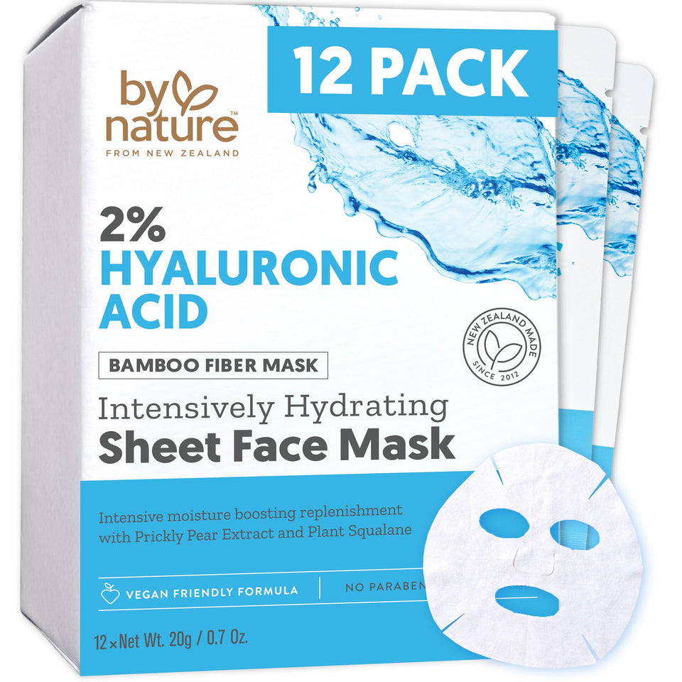 By Nature front packaging showing 12 hydrating sheet masks and benefits
