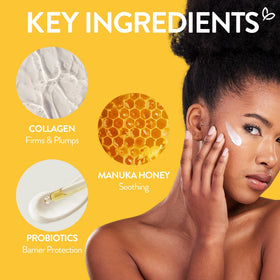 By Nature ingredients flatlay with Manuka honey, collagen and probiotics highlighted
