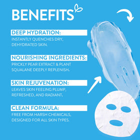 By Nature model wearing sheet mask demonstrating comfortable fit and calming benefit