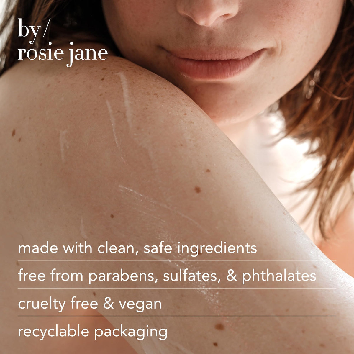 By Rosie Jane applying milk on forearm to show smoothing and toning effect