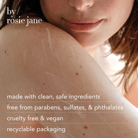 By Rosie Jane applying milk on forearm to show smoothing and toning effect