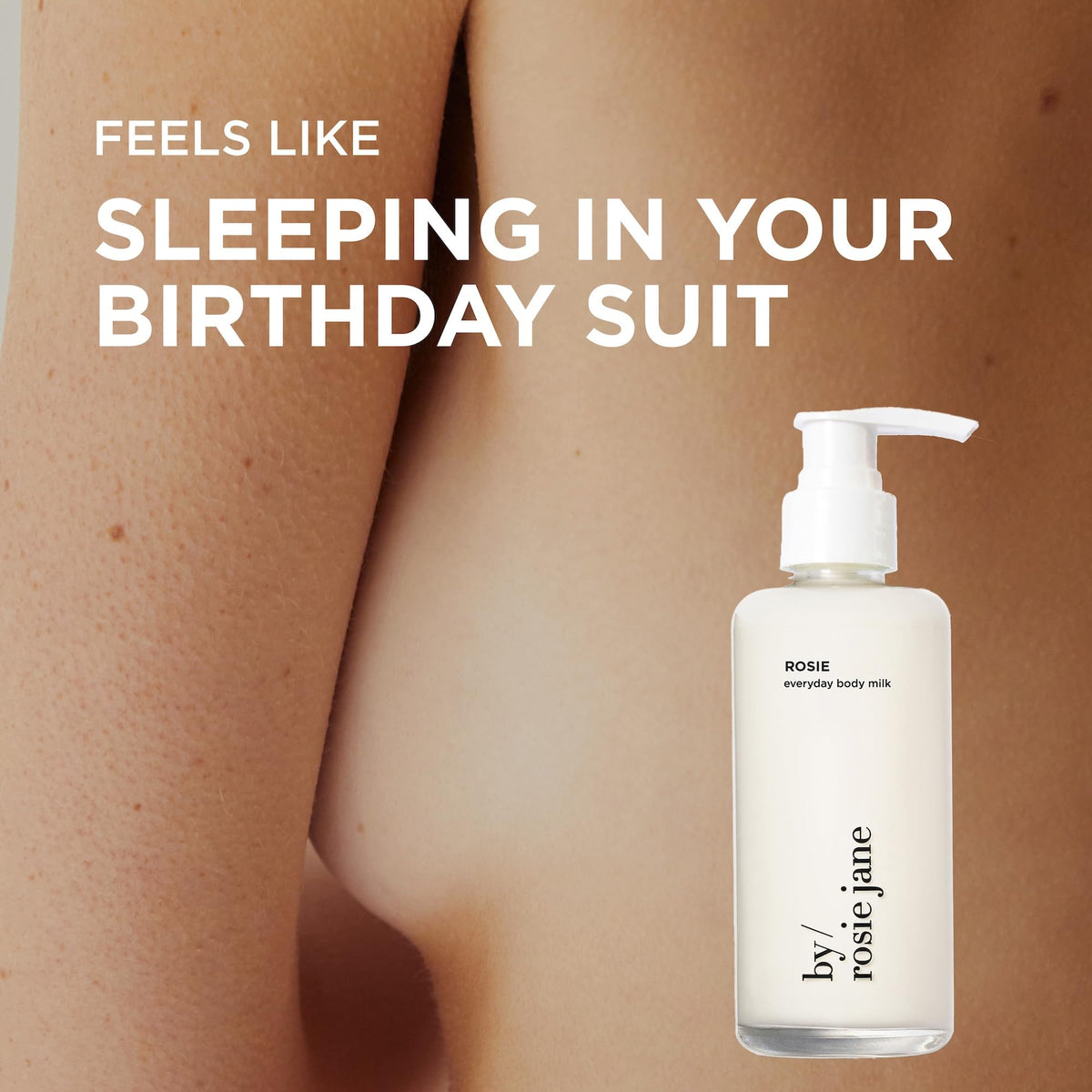 By Rosie Jane bottle styled on bath shelf communicating everyday bathroom convenience