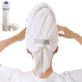 BYCOO large hair towel front view showing full turban and coverage benefit