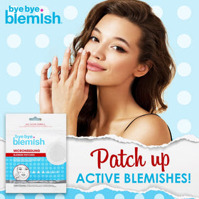 Bye Bye Blemish patch applied on cheek to conceal and protect a blemish