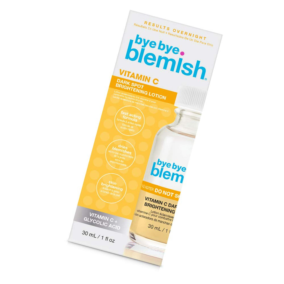 Bye Bye Blemish front bottle showing label and travel-ready size benefit
