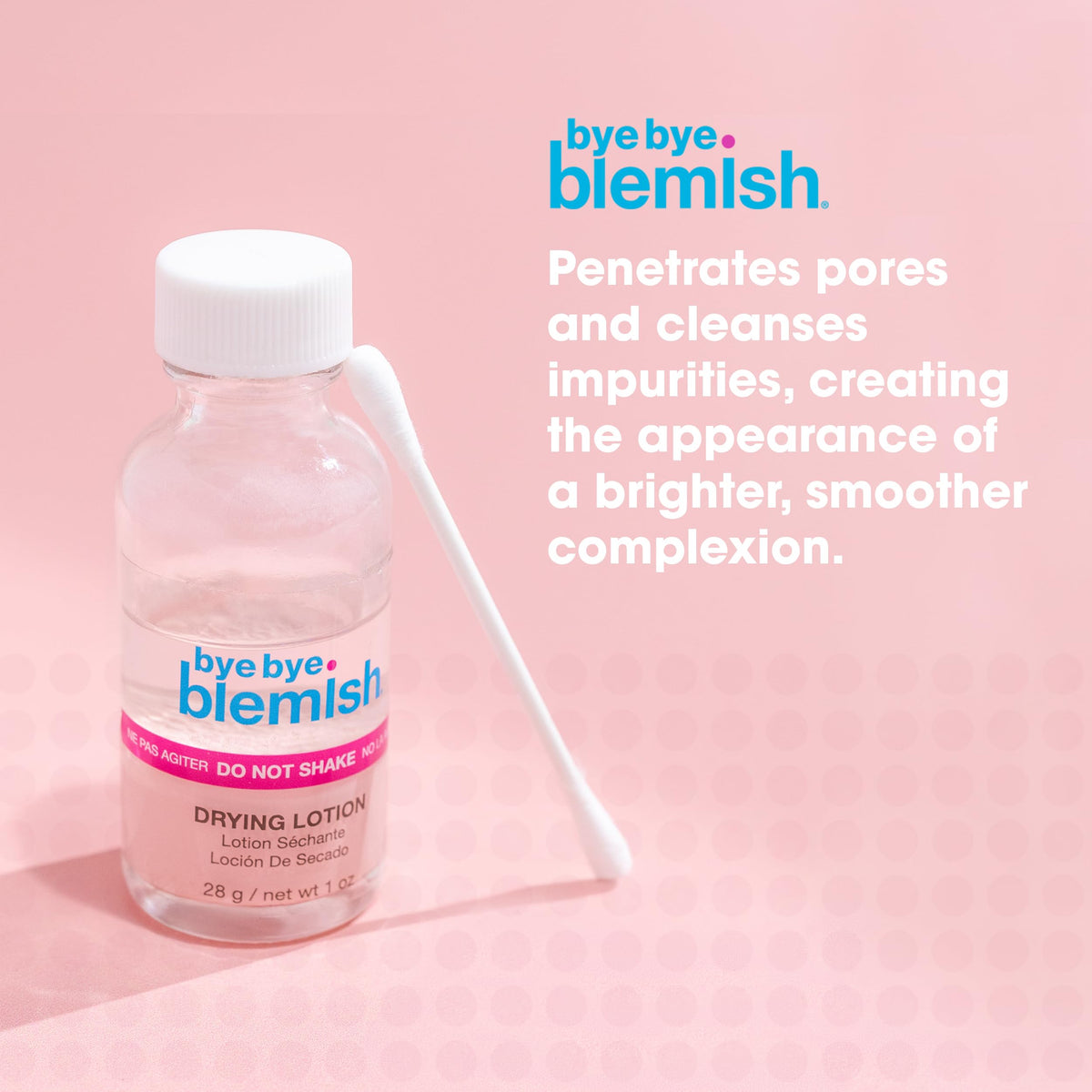 Bye Bye Blemish lotion texture on fingertip showing lightweight drying action
