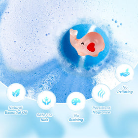BYGGVIR bath bomb fizzing in bathtub creating bubbles and sensory foam