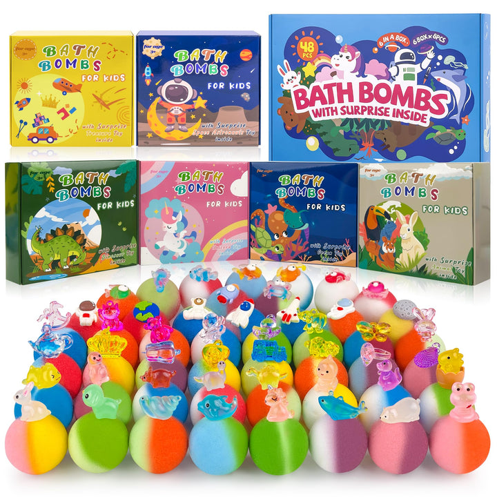 BYGGVIR front packaging showing six themed mini boxes and colorful bath bombs, clear gift-ready display