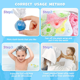 BYGGVIR hand holding a bath bomb for scale, showing child-friendly size and easy handling