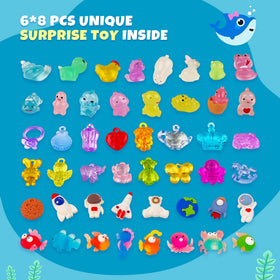 BYGGVIR close-up of surprise toys including glow pieces, highlighting exciting hidden rewards