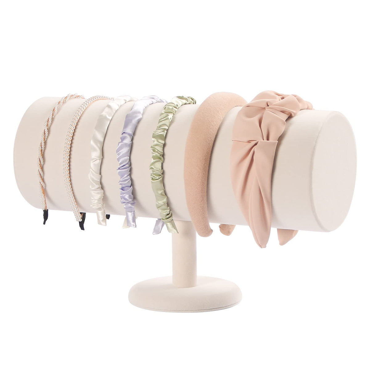 ByKen beige velvet front view showing tidy headband display and elegance
