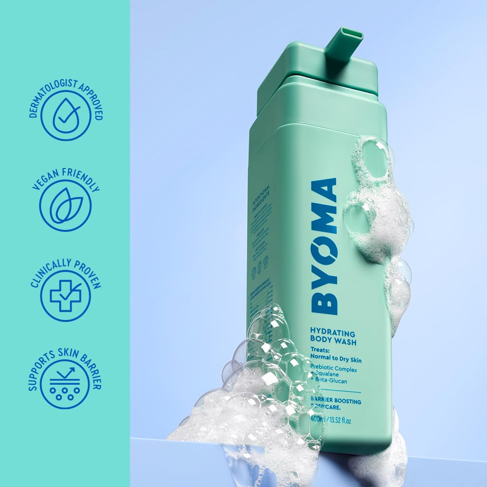 BYOMA bottle in shower setting suggesting daily in-shower use