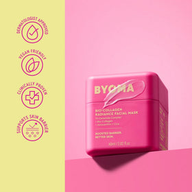BYOMA ingredient label close-up highlighting cica, ceramides and collagen