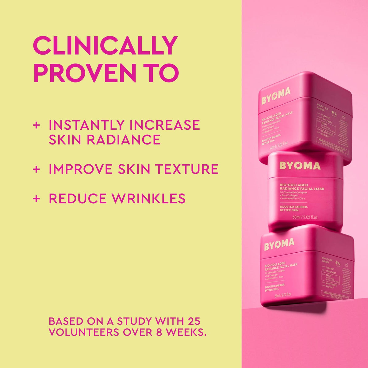 BYOMA mask applied on face showing even coverage and quick results