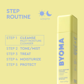 BYOMA cleanser emulsified with water, demonstrating easy rinsing and residue removal