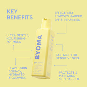 BYOMA creamy texture swatched to show transformation to milky rinse, hydrates skin