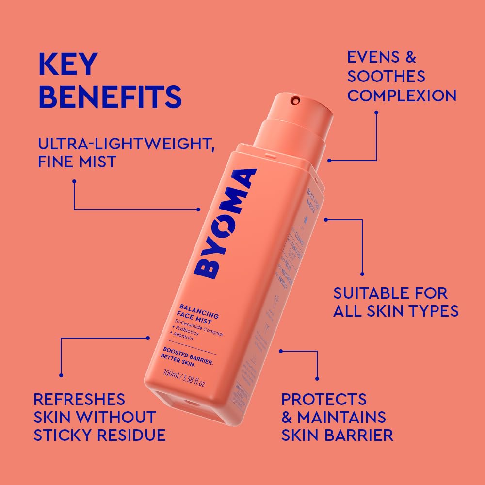 BYOMA mist droplets on cheek soothing and refreshing dry skin