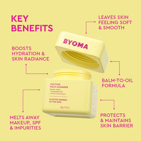 BYOMA scoop of balm on finger demonstrating silky spreadability
