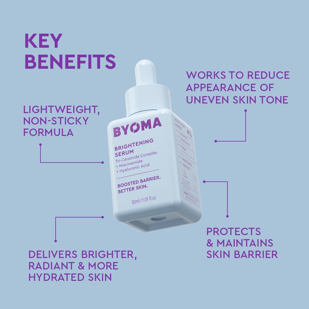 BYOMA close-up of clear bottle label highlighting active ingredients and benefits