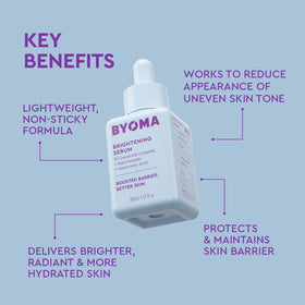 BYOMA close-up of clear bottle label highlighting active ingredients and benefits