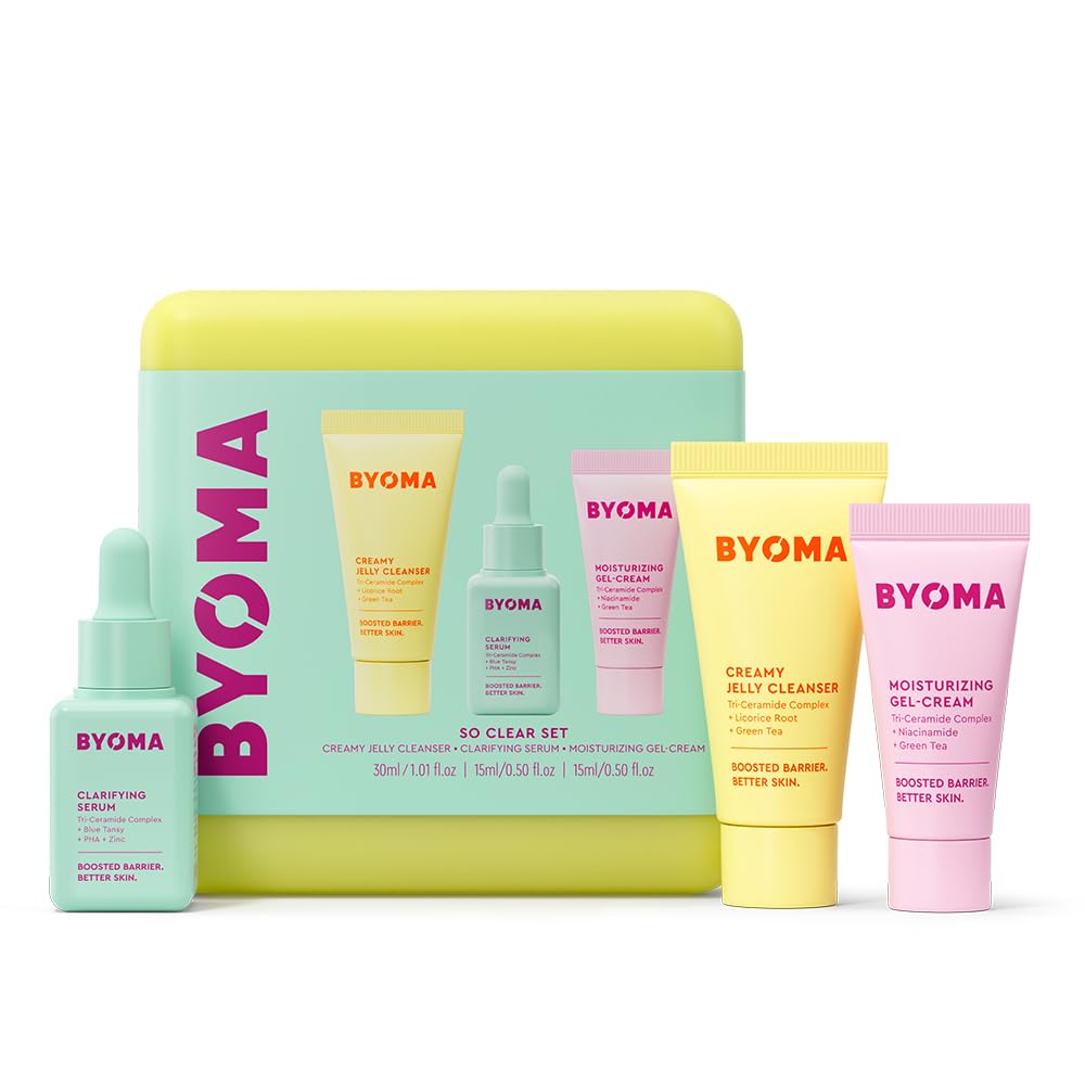 BYOMA So Clear Set front packaging showing three mini products for travel