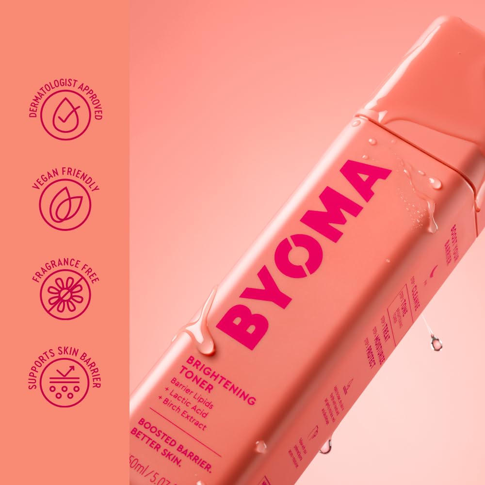 BYOMA toner in hand for size comparison and travel-friendly usability