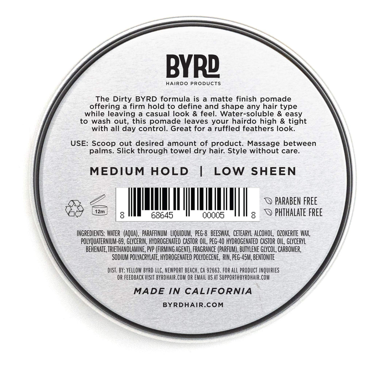 BYRD open jar showing matte pomade texture and easy-to-scoop consistency