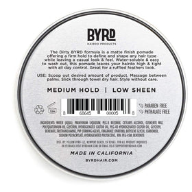 BYRD open jar showing matte pomade texture and easy-to-scoop consistency