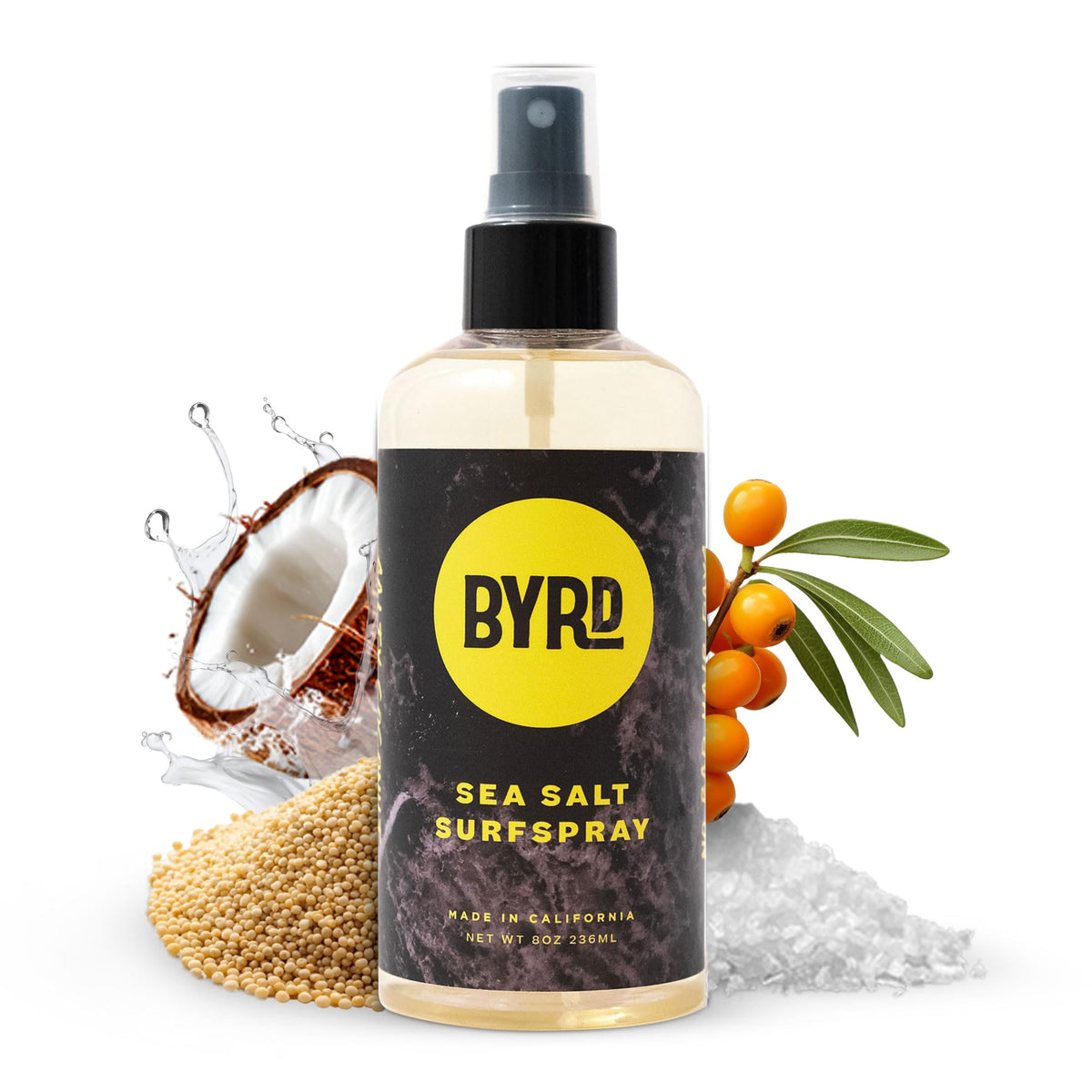 BYRD front bottle image showing surf spray and portable styling benefit