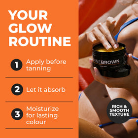 BYROKKO SHINEBROWN bottle beside sunglasses conveying beach-ready protection