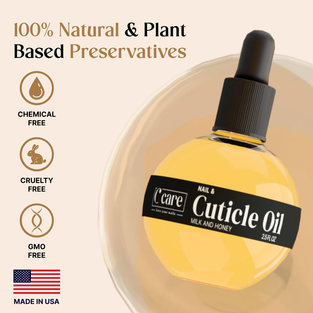 C CARE brush applicator spreading oil evenly across nails