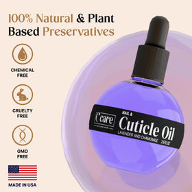 C CARE brush applicator poised to spread oil for even cuticle coverage