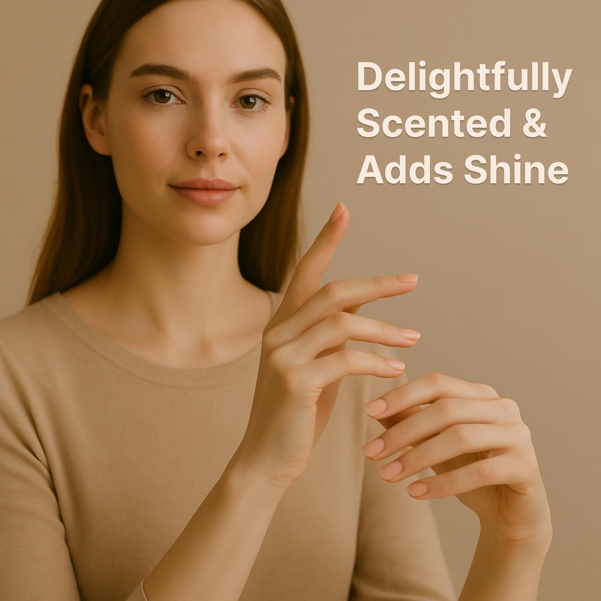 C CARE in a home manicure scene illustrating relaxing vanilla-scented routine