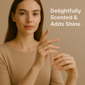 C CARE in a home manicure scene illustrating relaxing vanilla-scented routine