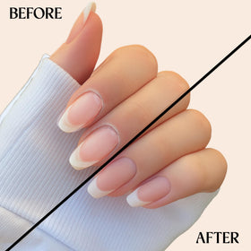 C CARE comparison of nails before and after regular oil use showing improved strength