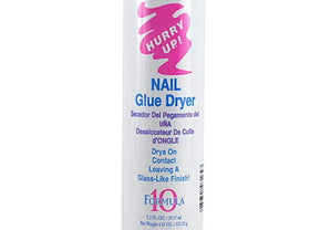C.N. Nail Glue Dryer being sprayed on nail tips demonstrating instant-dry benefit for faster service