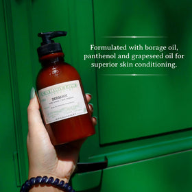 C. O. Bigelow label closeup highlighting shea butter and grapeseed ingredients benefit