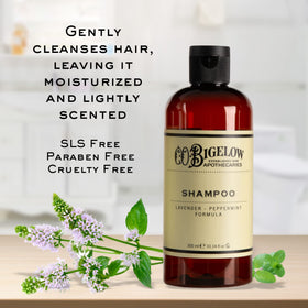C. O. Bigelow shampoo pouring to show texture and gentle lather benefit