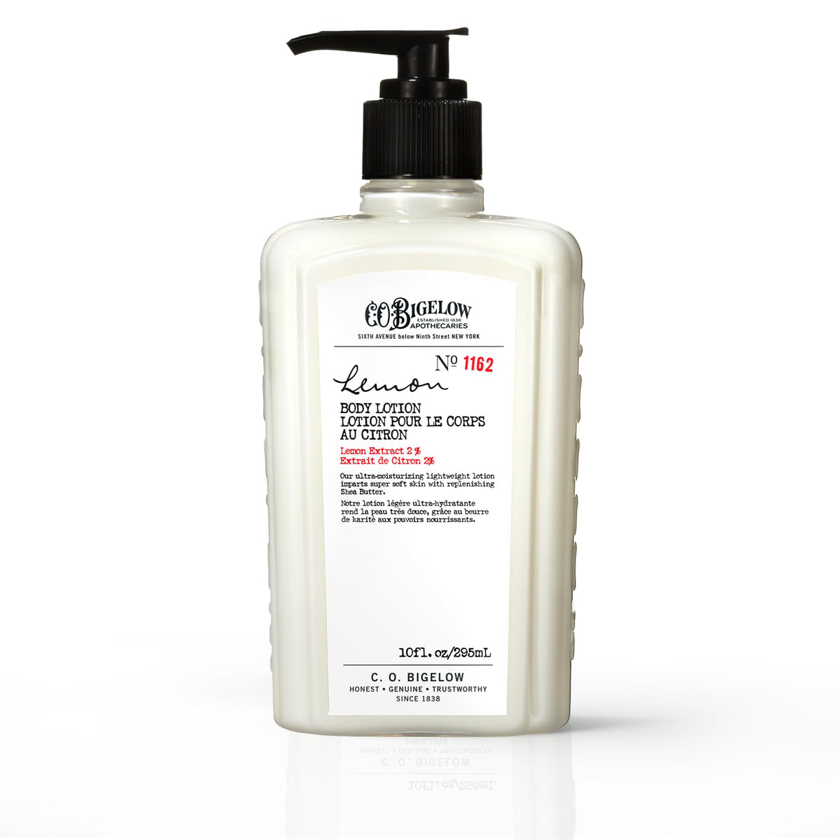 C. O. Bigelow front bottle view showing lemon lotion and hydration benefit