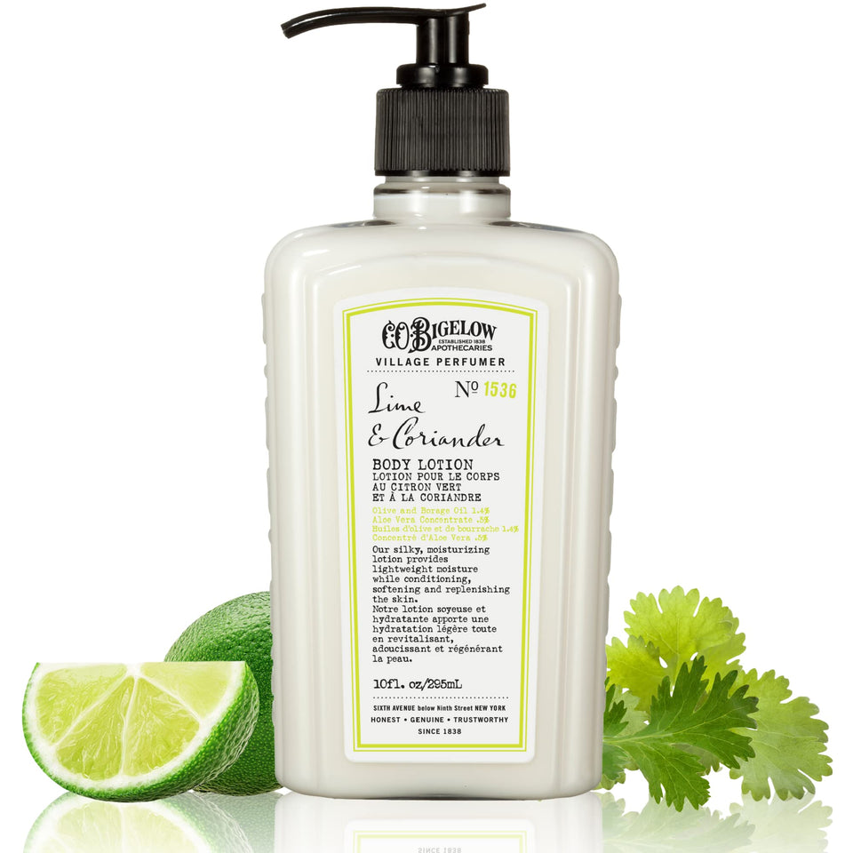 C. O. Bigelow front bottle showing lime coriander scent and label for quick ID